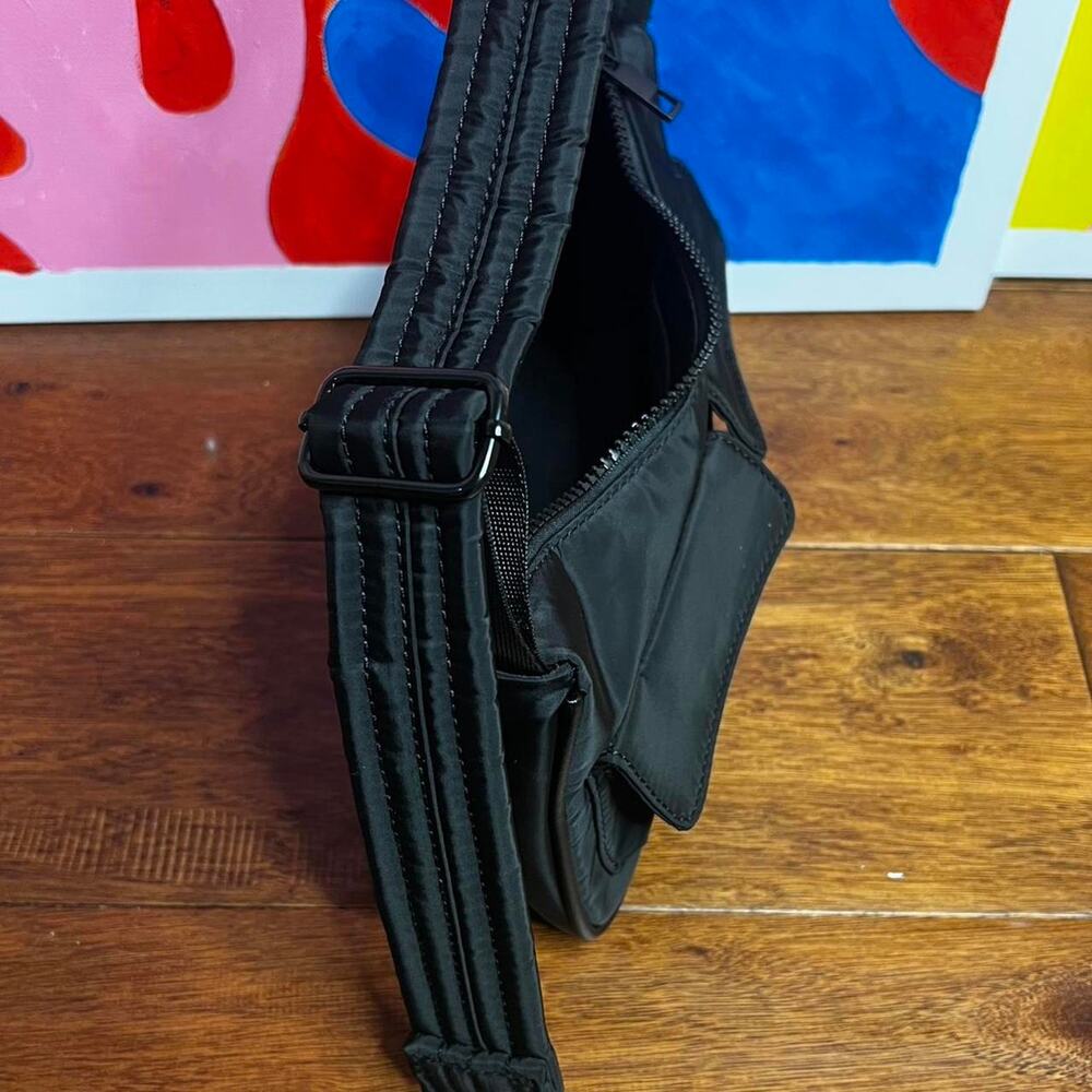 Black nylon crossbody bag with - Picture 2 of 3